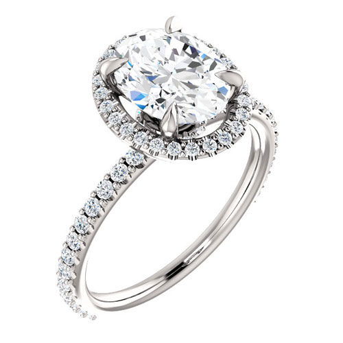 14k White Gold 2.2 ct Oval Forever One Moissanite Ring 1/3 ct Diamonds