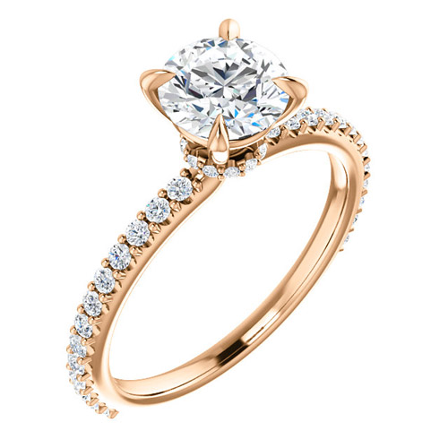 1 ct Forever One Moissanite Ring 1/3 ct Diamond Accents 14k Rose Gold