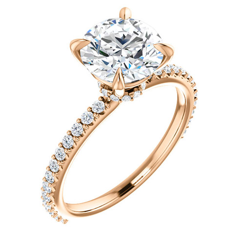 2 ct Forever One Moissanite Ring with 1/3 ct Diamonds 14k Rose Gold