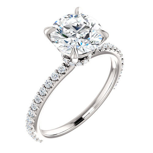 2 ct Forever One Moissanite Ring with 1/3 ct Diamonds 14k White Gold