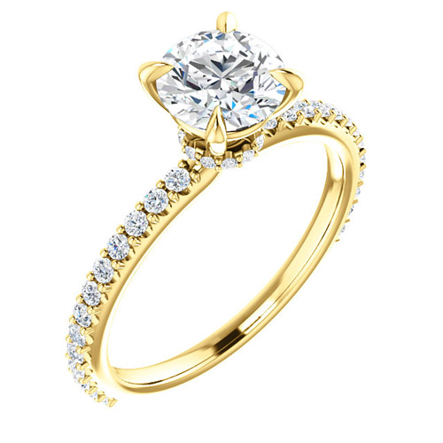 14k Yellow Gold 1 ct Forever One Moissanite Ring with 1/3 ct Diamonds