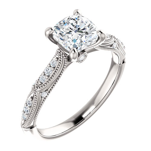 1.1 ct Cushion Forever One Moissanite Diamond Beaded Ring