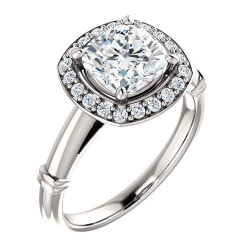 1.6 ct Cushion Cut Forever One Moissanite Halo Ring with Diamonds