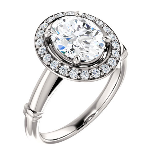 14k White Gold 2.2 ct Oval Forever One Moissanite Ring 1/5 ct Diamonds