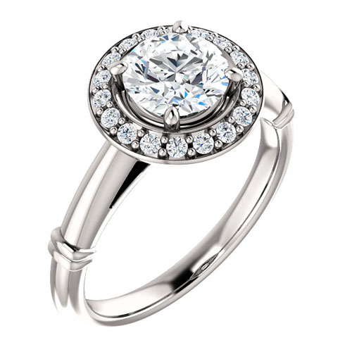 14k White Gold 1 ct Forever One Moissanite Halo Ring 1/6 ct Diamonds