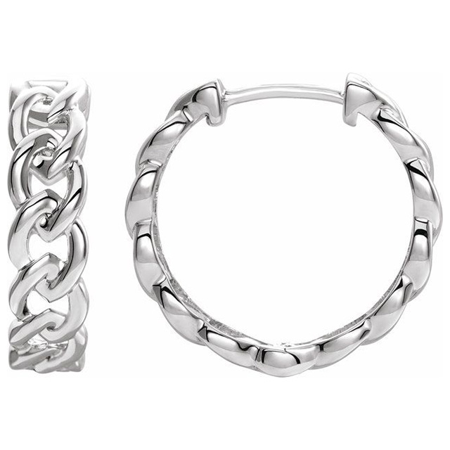 14k White Gold Chain Link Hoop Earrings 3/4in