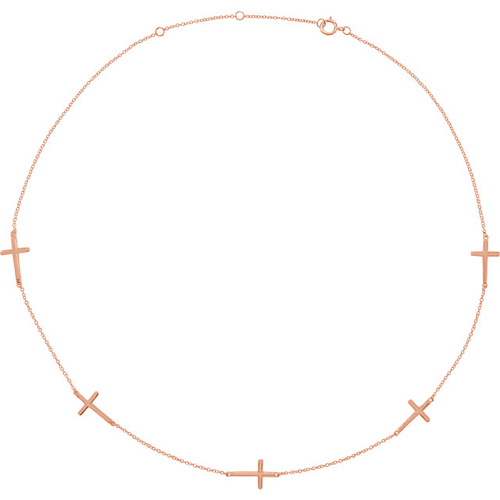14k Rose Gold 5-Station Sideways Cross Necklace 18in