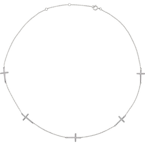 14k White Gold 5-Station Sideways Cross Necklace 18in