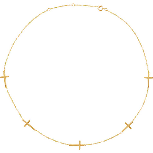 14k Yellow Gold 5-Station Sideways Cross Necklace 18in