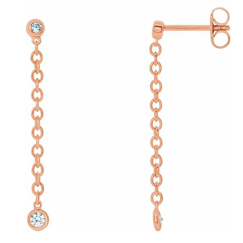 14k Rose Gold 1/5 ct tw Diamond Bezel Set Chain  Link Drop Earrings