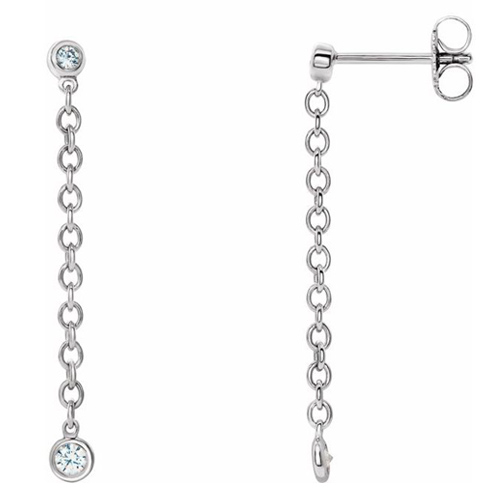 14k White Gold 1/5 ct tw Diamond Bezel Set Chain  Link Drop Earrings