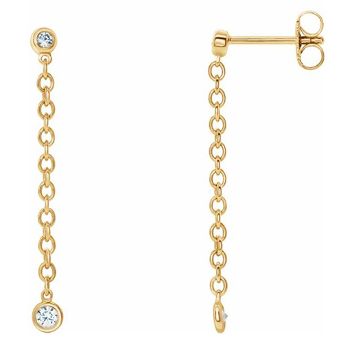 14k Yellow Gold 1/5 ct tw Diamond Bezel Set Chain  Link Drop Earrings
