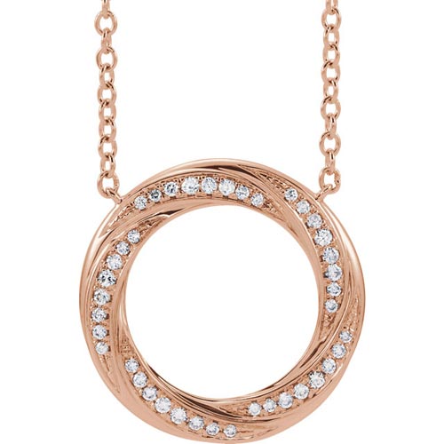 14k Rose Gold 1/5 ct Diamond Accented Circle Necklace