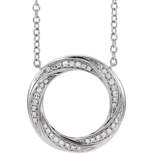 14k White Gold 1/5 ct Diamond Accented Circle Necklace