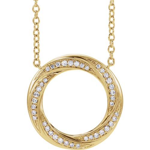 14k Yellow Gold 1/5 ct Diamond Accented Circle Necklace