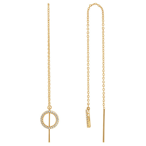 14k Yellow Gold 1/6 ct tw Diamond Circle Ear Threader Earrings
