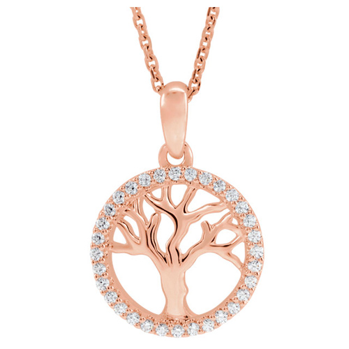 14k Rose Gold 1/5 ct tw Diamond Tree of Life Necklace