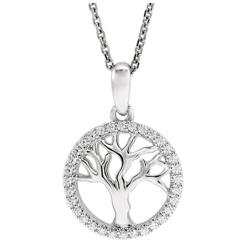 14k White Gold 1/5 ct tw Diamond Tree of Life Necklace