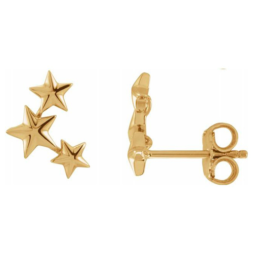14k Yellow Gold Three Stars Ear Climbers