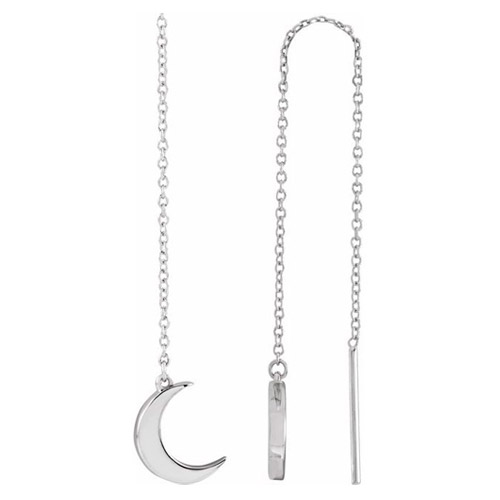 14k White Gold Crescent Moon Chain Threader Earrings