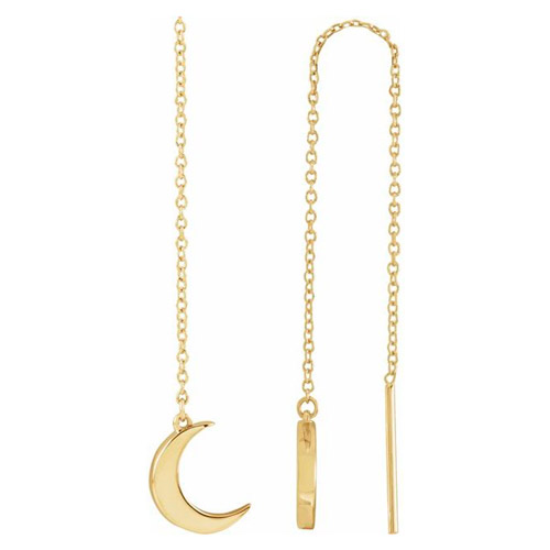 14k Yellow Gold Crescent Moon Chain Threader Earrings