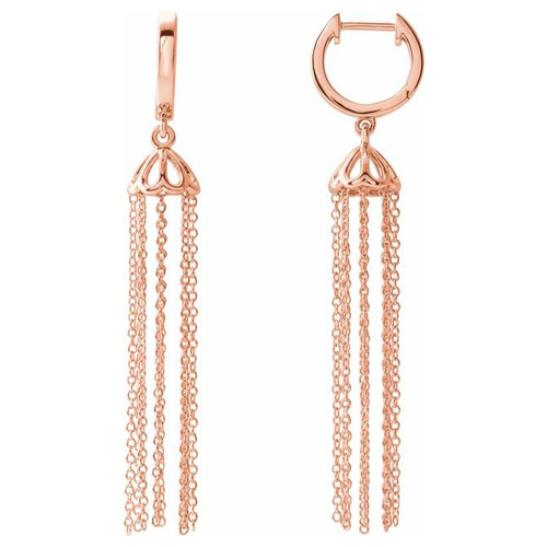 14k Rose Gold Hoop with Dangling Chains Earrings