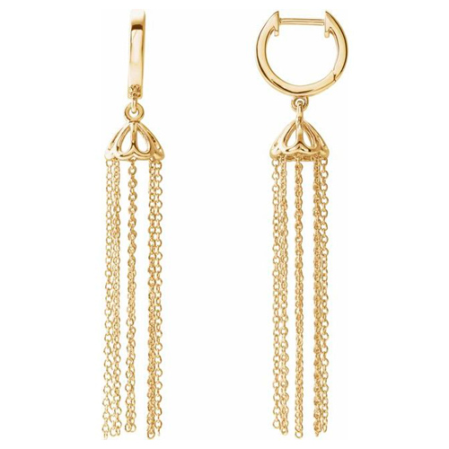 14k Yellow Gold Hoop with Dangling Chains Earrings