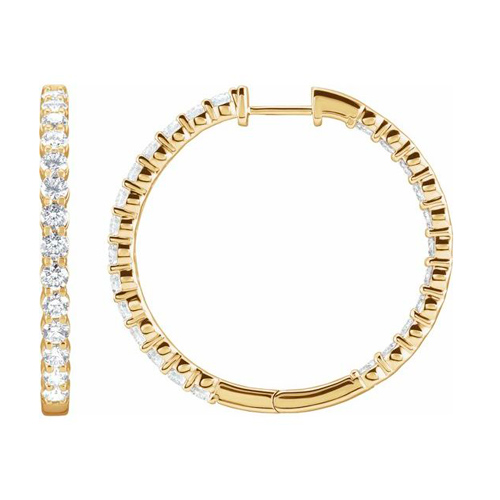 14k Yellow Gold 3 ct tw LabGrown Diamond InsideOutside Hoop Earrings