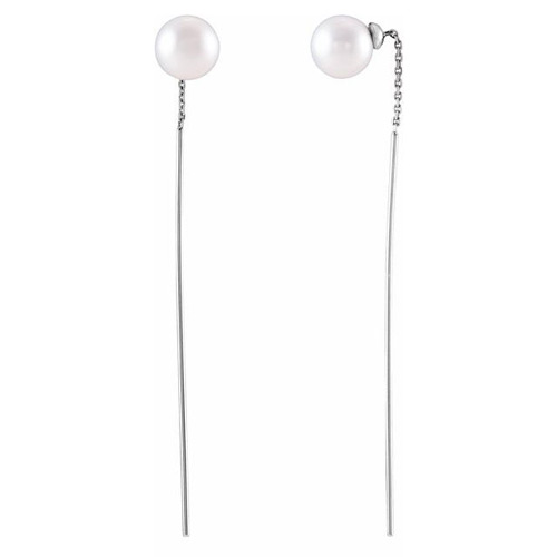 14K White Freshwater Cultured Pearl Threader Earrings