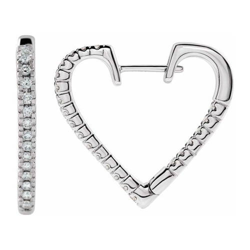 14k White Gold 5/8 ct tw Diamond Heart Hoop Earrings