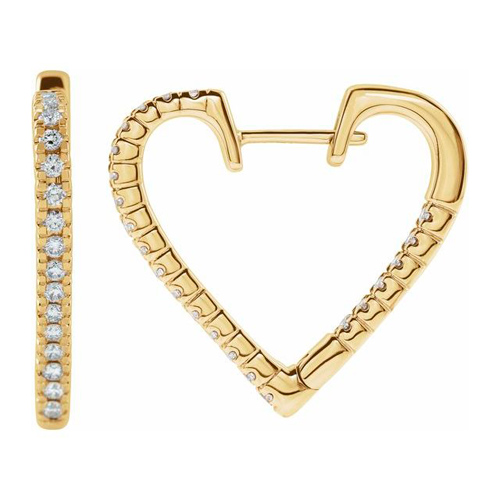 14k Yellow Gold 5/8 ct tw Diamond Heart Hoop Earrings