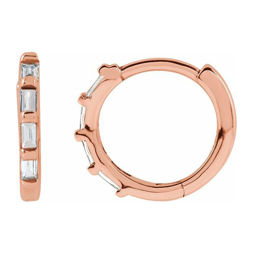 14k Rose Gold 1/10 ct tw Baguette Diamond Hoop Earrings