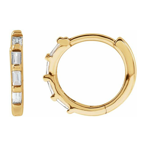 14k Yellow Gold 1/10 ct tw Baguette Diamond Hoop Earrings