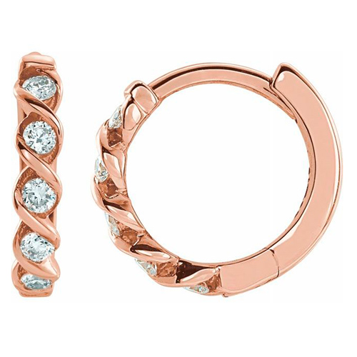 14k Rose Gold 1/10 ct tw Diamond Twist Hoop Earrings