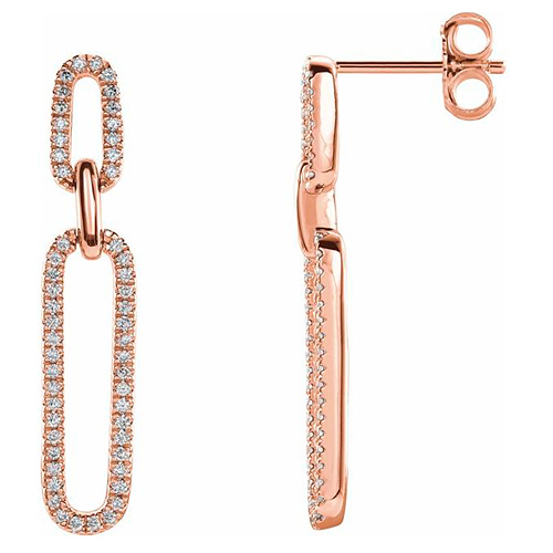 14k Rose Gold 1/3 ct tw Diamond Paper Clip Link Earrings JJ653696R