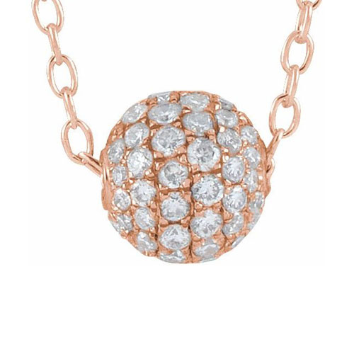14k Rose Gold 3/8 ct tw Diamond Pave Ball Necklace