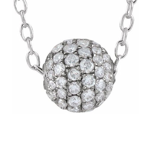 10K White Gold Three Diamond Ball Necklace With Round Cut Diamonds 2.0 -  OMI Jewelry