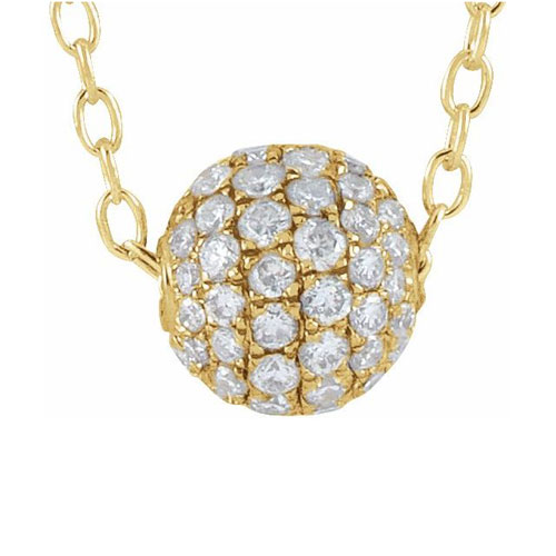 14k Yellow Gold 3/8 ct tw Diamond Pave Ball Necklace