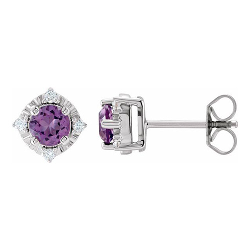 Sterling Silver 1 ct tw Amethyst Halo Earrings with Diamond Accents