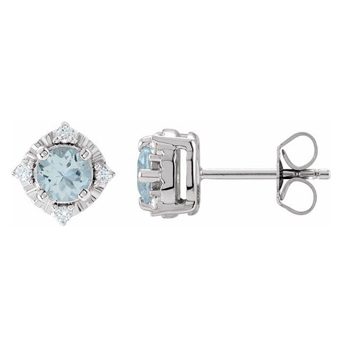 Sterling Silver .90 ct tw Aquamarine Halo Earrings with Diamonds