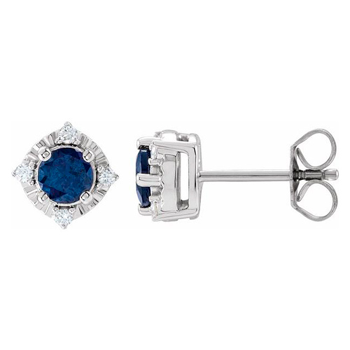 Sterling Silver 1 ct Created Blue Sapphire Halo Earrings with Diamonds