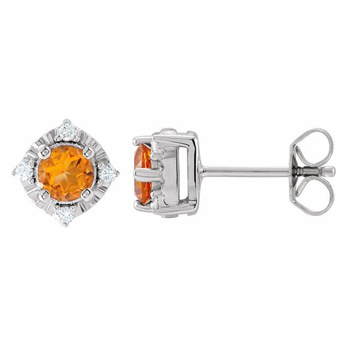 Sterling Silver 1 ct Citrine Halo Earrings with Diamond Accents