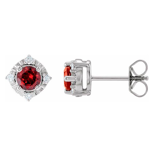 Sterling Silver .9 ct Garnet Halo Earrings with Diamond Accents
