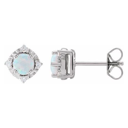 Sterling Silver 1 ct Created Opal Halo Earrings with Diamond Accents
