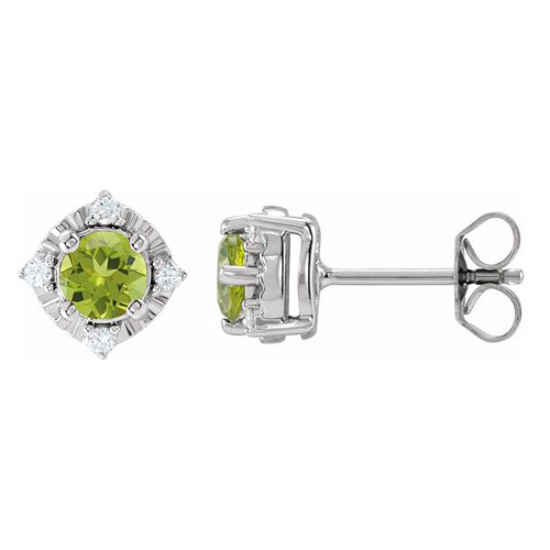 Sterling Silver .9 ct Peridot Halo Earrings with Diamond Accents