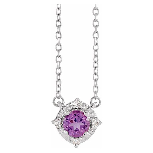 Sterling Silver .37 ct Amethyst Halo Necklace with Diamond Accents