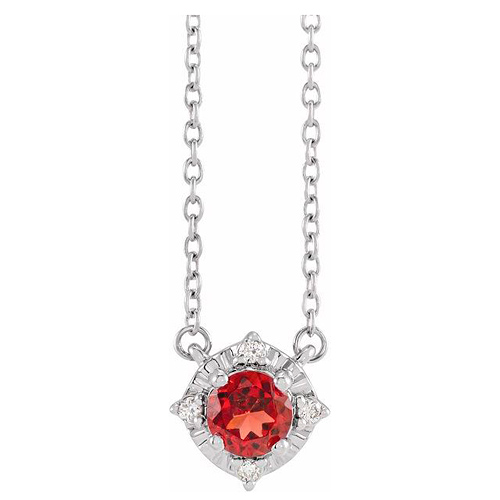 Sterling Silver .45 ct Garnet Halo Necklace with Diamond Accents