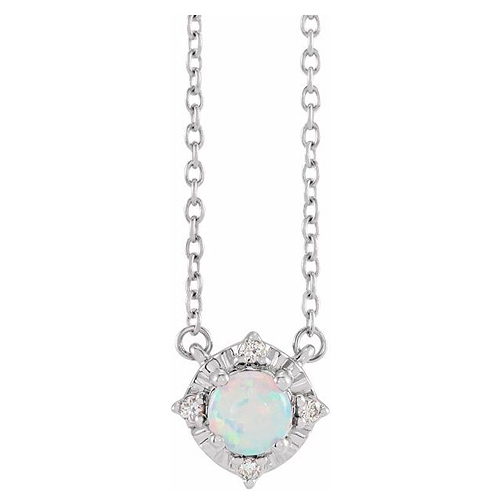 Sterling Silver .50 ct Created Opal Halo Necklace with Diamond Accents