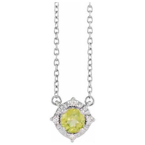 Sterling Silver .45 ct Peridot Halo Necklace with Diamond Accents