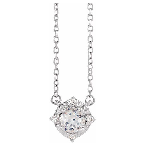 Sterling Silver .50 ct White Sapphire Halo Necklace Diamond Accents